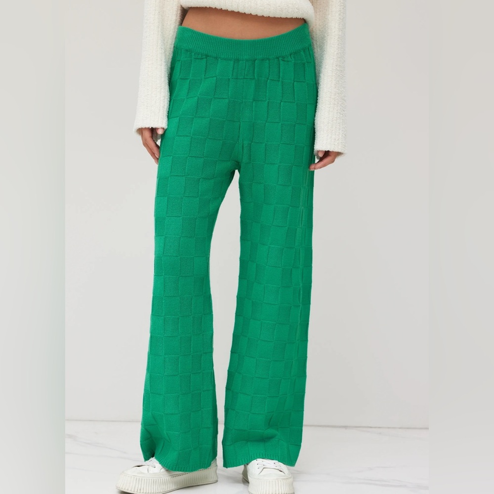 Cider solid knitted high waisted straight leg trousers